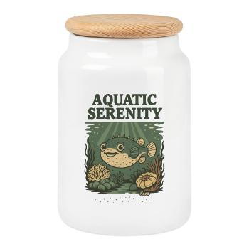 Wasser-Serenity-Kugelfisch - Keksdose mit Holzdeckel - Weiß - Vorne