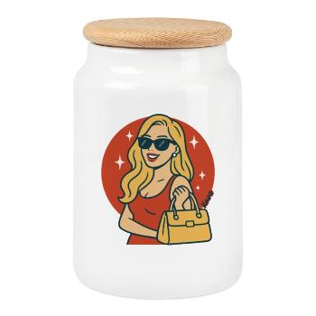 Diva rétro des lunettes de soleil glamures - Boîte à biscuits avec couvercle en bois - blanc - Devant