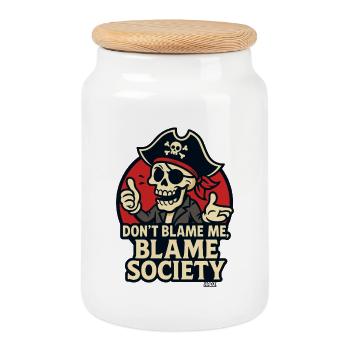 Crâne de pirate avec un dicton - Boîte à biscuits avec couvercle en bois - blanc - Devant