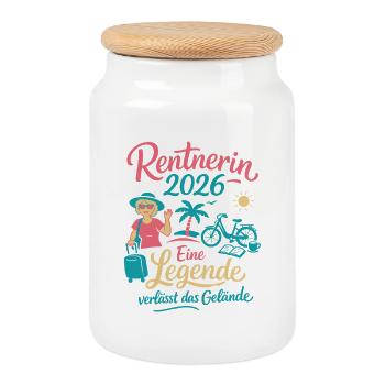Rentnerin 2026 - Urlaub, Lesen, Sport, genießen - Keksdose mit Holzdeckel - Weiß - Vorne