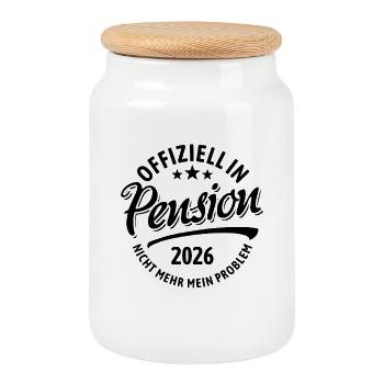 Offiziell in Pension 2026 Nicht Mehr Mein Problem - Keksdose mit Holzdeckel - Weiß - Vorne