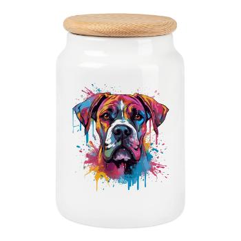 Boxer Dog Splash Art Colorful - Cookie Jar with Wooden Lid - white - Front