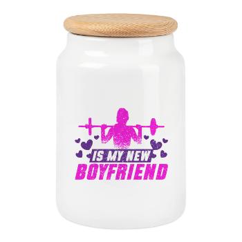 Bizeps Bizepstraining Gym Is My New Boyfriend - Keksdose mit Holzdeckel - Weiß - Vorne