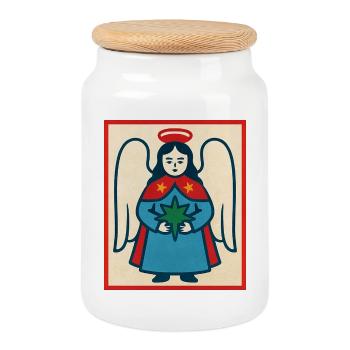 Vintage Angel Emblem Print - Cookie Jar with Wooden Lid - white - Front