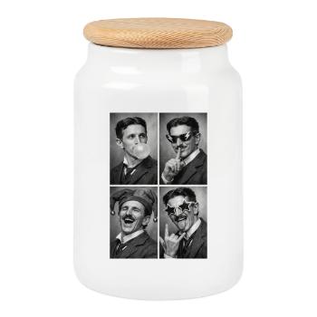 Nikola Vintage Collage - Cookie Jar with Wooden Lid - white - Front