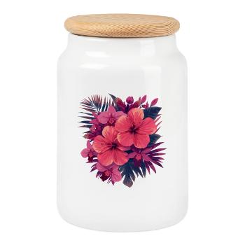 Hibiskusblütenstrauß in Pink-Palette - Keksdose mit Holzdeckel - Weiß - Vorne