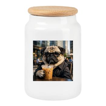Pug Coffee Break lustige realistische Hundeliebhaber - Keksdose mit Holzdeckel - Weiß - Vorne