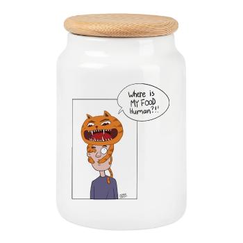 Mensch, wo ist mein Essen? - Keksdose mit Holzdeckel - Weiß - Vorne
