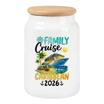 Family Cruise Caribbean 2026 - Cookie Jar with Wooden Lid - white - Front