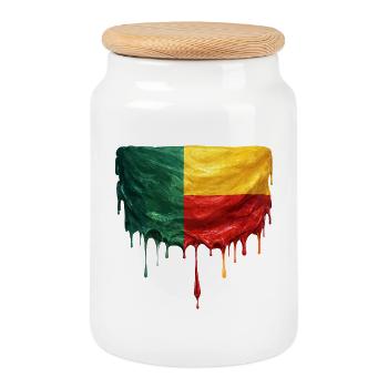 Benin Flagge im Tropfenstil - Keksdose mit Holzdeckel - Weiß - Vorne