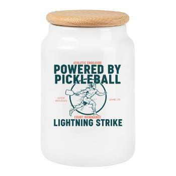 Pickleball Powered By Pickleball Lightning Strike - Cookie Jar with Wooden Lid - white - Front