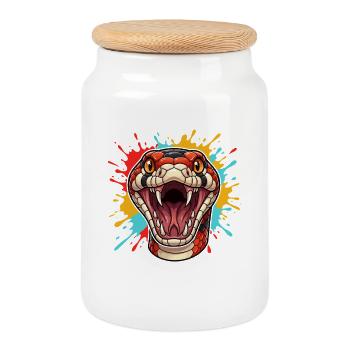 Tête de serpent en choc de couleur - Boîte à biscuits avec couvercle en bois - blanc - Devant