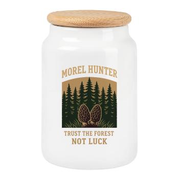 Morel mushroom hunters Wild morel mushrooms on - Cookie Jar with Wooden Lid - white - Front