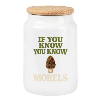 Morel mushroom hunters Wild morel mushrooms on - Cookie Jar with Wooden Lid - white - Front