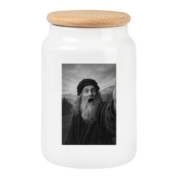 Leonardo Da Vinci Self-Portrait - Cookie Jar with Wooden Lid - white - Front
