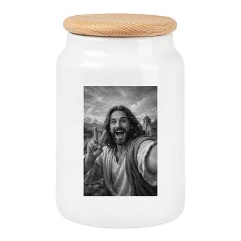 Jesus Christ Selbstporträt - Keksdose mit Holzdeckel - Weiß - Vorne