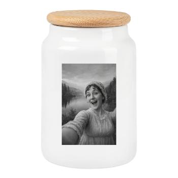 Jane Austen Self-Portrait - Cookie Jar with Wooden Lid - white - Front