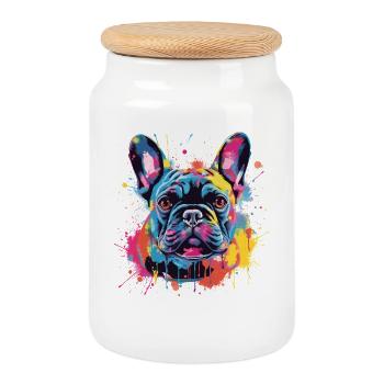 Art coloré de chiens bouledogues français - Boîte à biscuits avec couvercle en bois - blanc - Devant
