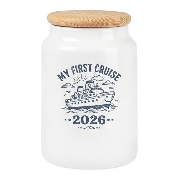 My first cruise in 2026 - Cookie Jar with Wooden Lid - white - Front
