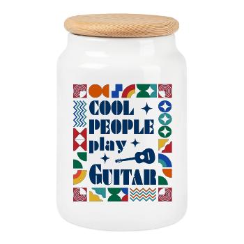 Cool people play Guitar - Cookie Jar with Wooden Lid - white - Front