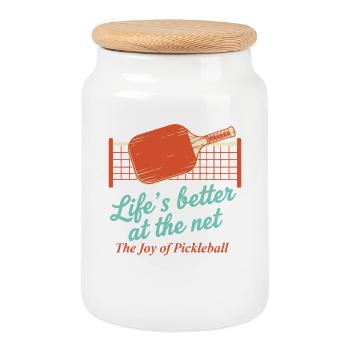 Pickleball lebt besser im Net Joy Of - Keksdose mit Holzdeckel - Weiß - Vorne