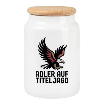 Stolzer Deutscher Adler auf Titeljagd Fußball Fan  - Keksdose mit Holzdeckel - Weiß - Vorne