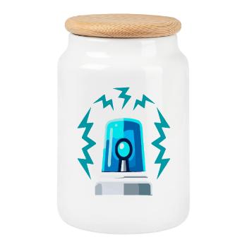 Blaulicht Sirene Alarm Illustration - Keksdose mit Holzdeckel - Weiß - Vorne