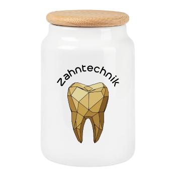 Shirt Zahntechnik Polyzahn - Keksdose mit Holzdeckel - Weiß - Vorne