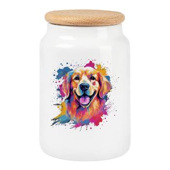 Splash Art Golden Retriever - Boîte à biscuits avec couvercle en bois - blanc - Devant