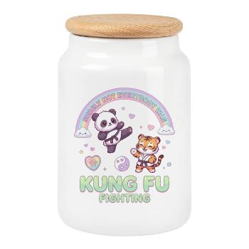 Kawaii Panda Tiger Kung Fu Fighting Pastel - Boîte à biscuits avec couvercle en bois - blanc - Devant