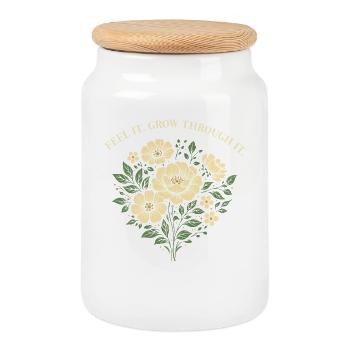 Feel It Grow Through It Floral Design - Cookie Jar with Wooden Lid - white - Front