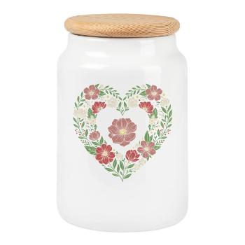Motif de fleurs botaniques en forme de cœur floral - Boîte à biscuits avec couvercle en bois - blanc - Devant