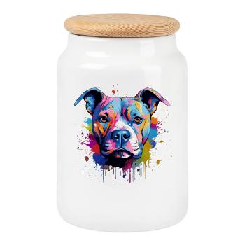 Splash Art Pitbull Dog Coloré - Boîte à biscuits avec couvercle en bois - blanc - Devant