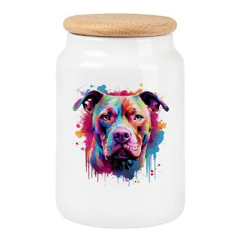 Pitbull Dog Splash Art Colorful - Cookie Jar with Wooden Lid - white - Front