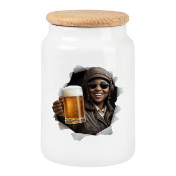 Bessie Coleman with sunglasses and beer - Cookie Jar with Wooden Lid - white - Front
