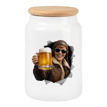 Amelia Earhart avec des lunettes de soleil et de la bière - Boîte à biscuits avec couvercle en bois - blanc - Devant