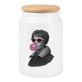 Amelia Earhart mit rosa Sonnenbrille und Kaugummi - Keksdose mit Holzdeckel - Weiß - Vorne