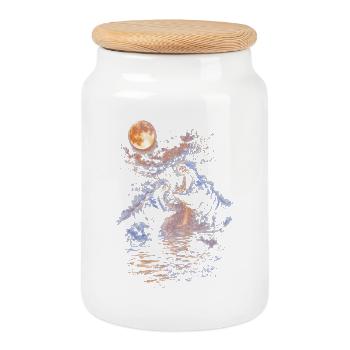 Moonlit Night Hippo-Roar in the Water - Cookie Jar with Wooden Lid - white - Front