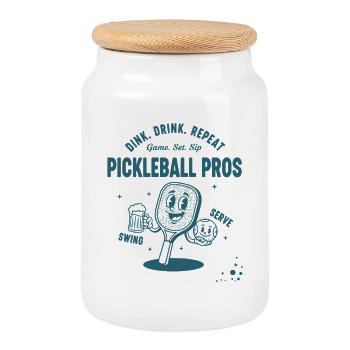 Pickleball Funny Player Dink Drink Repeat Pros - Cookie Jar with Wooden Lid - white - Front