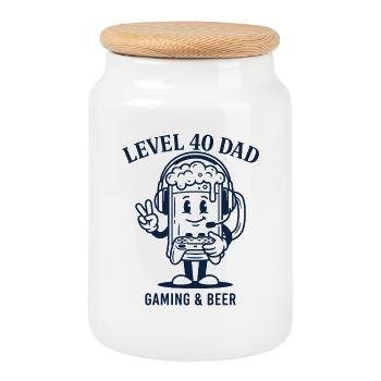 Level 40 Dad Shirt Gaming Birthday Dad - Cookie Jar with Wooden Lid - white - Front