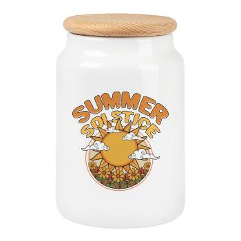 Litha Pagan Summer Solstice Midsummer Midsommar - Cookie Jar with Wooden Lid - white - Front