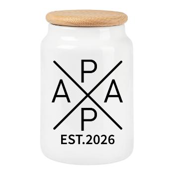 Papa_EstGeschenk for expectant fathers 2026 – Dad - Cookie Jar with Wooden Lid - white - Front