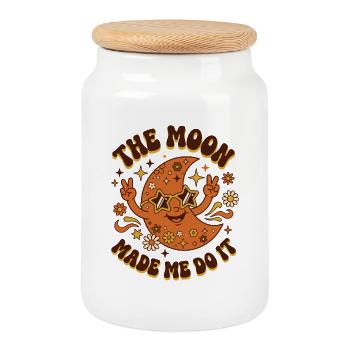 Groovy Retro Moon Made Me Do It Hippie 70s Peace - Keksdose mit Holzdeckel - Weiß - Vorne