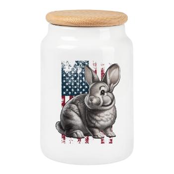 Rabbit - Cookie Jar with Wooden Lid - white - Front