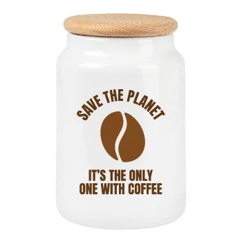 But First Coffee Shirt Lustig Kaffee - Cookie Jar with Wooden Lid - white - Front