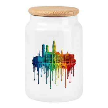 Munich avec des dégradés colorés colorés - Boîte à biscuits avec couvercle en bois - blanc - Devant