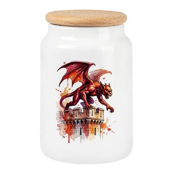 Colorful Gargoyle - Cookie Jar with Wooden Lid - white - Front