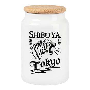 Shibuya Tokyo Tiger - Cookie Jar with Wooden Lid - white - Front