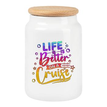 Life Is Better On Cruise Vacation Trip Cruising - Cookie Jar with Wooden Lid - white - Front