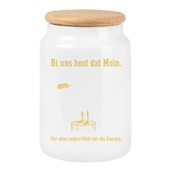 Moin Möwe Norddeutschland Humor Design - Keksdose mit Holzdeckel - Weiß - Vorne